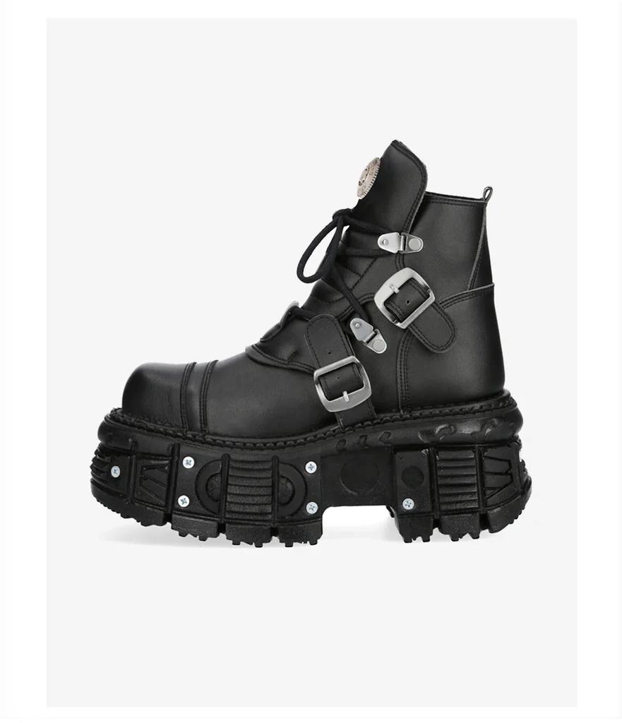 2025 Новые Ботинки Панк из Натуральной Кожи на Танкетке Короткие Ботинки Толстая Подошва Пряжка Шнуровка Уличные Мотоботы