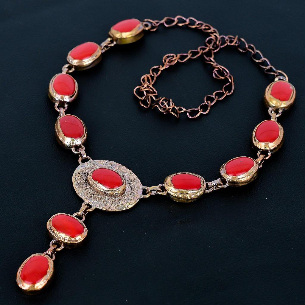 Колье из красного коралла ручной работы, ожерелье с гальванопокрытием медью, антикварные украшения, ожерелье с регулируемой цепочкой, подарок на помолвку