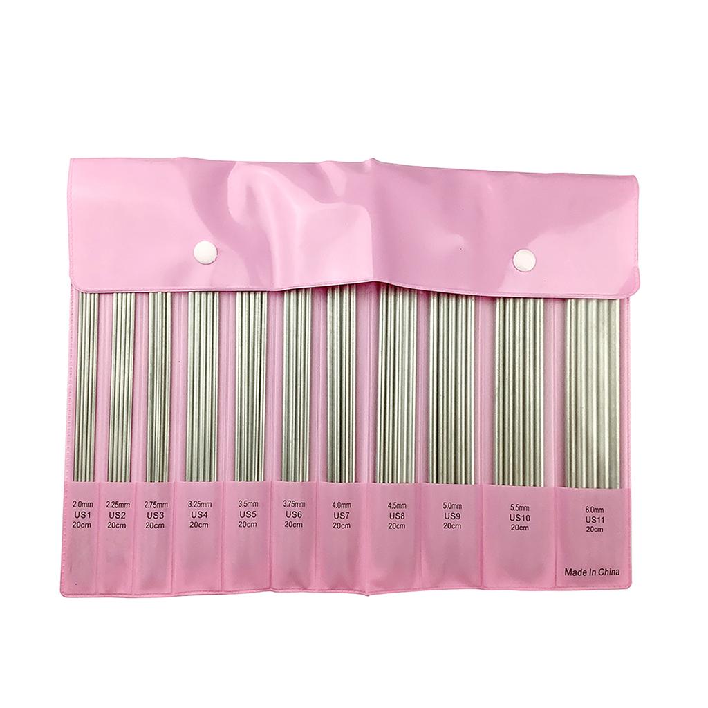 11Pairs 20cm Long Stainless Steel Knitting Needle Double Pointed Head Knitting Needle for Beginner Hobbyist 2.0mm-6.0mm