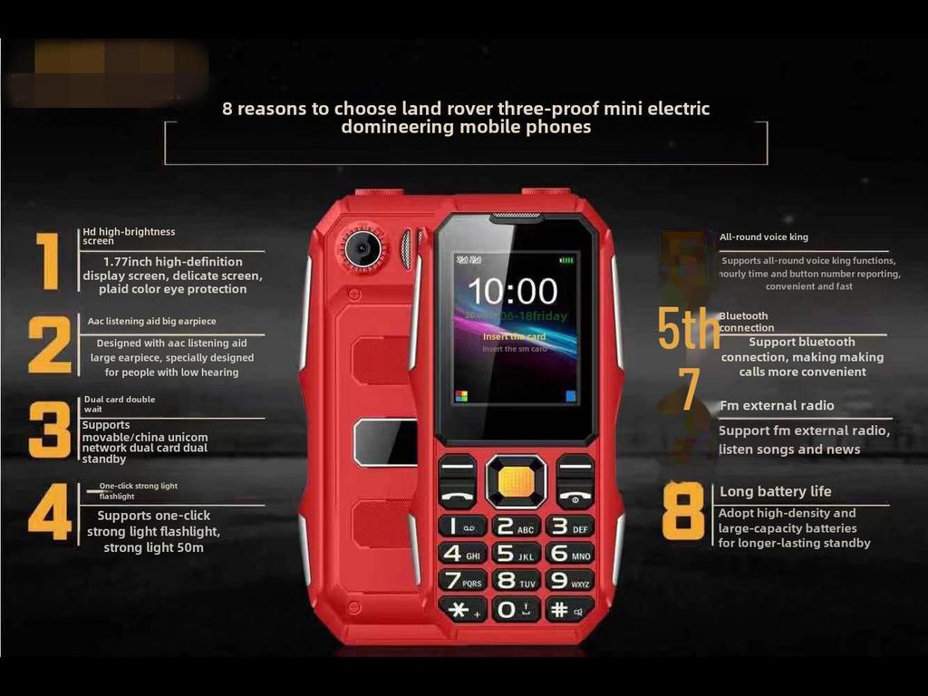 Защищенный мобильный телефон W2021: Большая батарея, громкий звук, большие кнопки, две SIM-карты, камера, многоязычность.