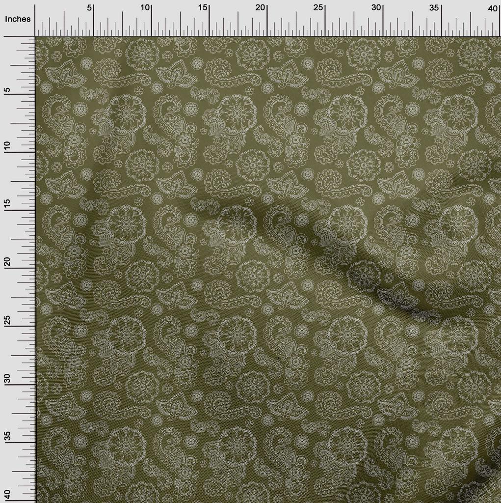 oneOone Cotton Flex Dark Olive Green Fabric Asian Paisley Quilting Supplies Print Sewing Fabric By The Yard 40 Inch