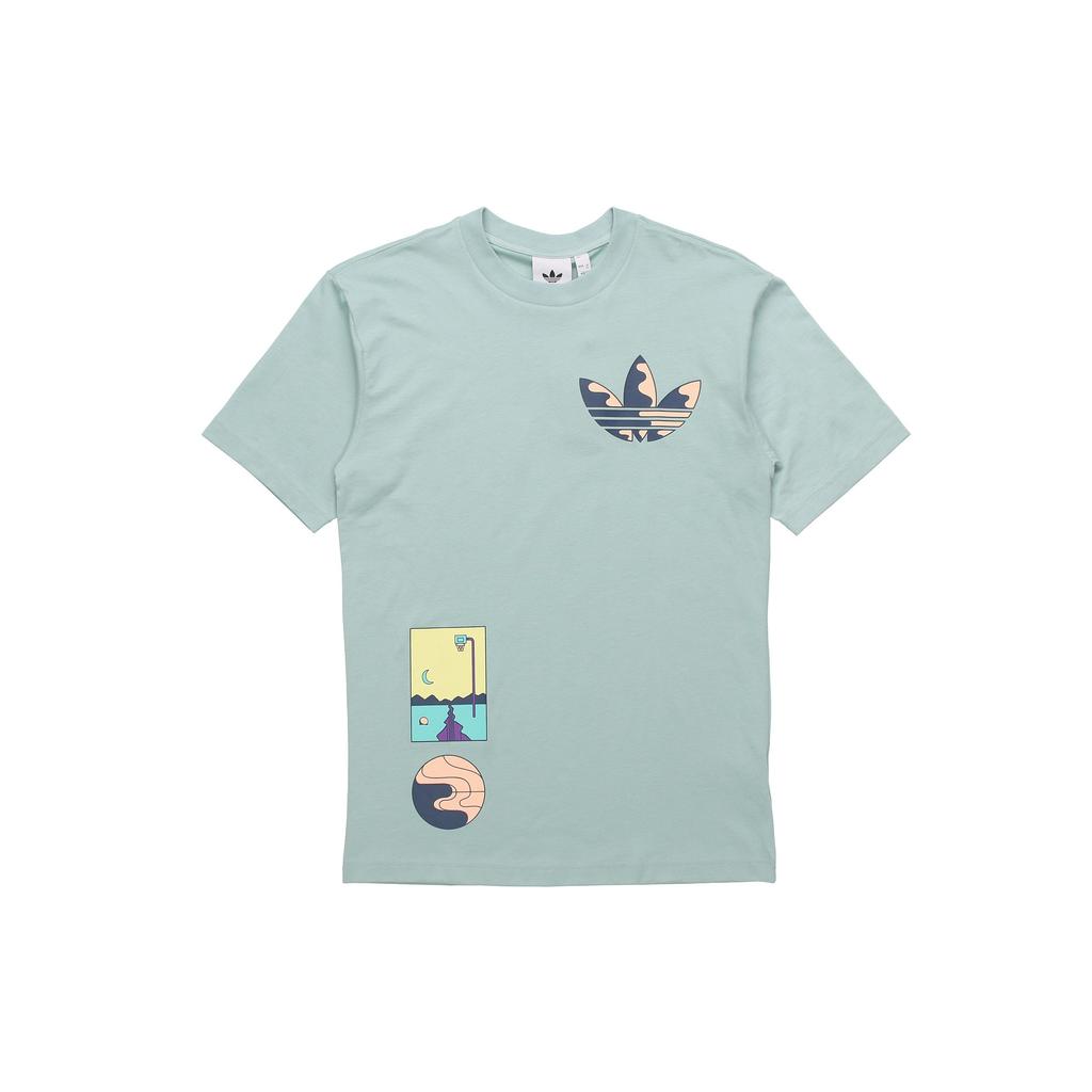 Adidas Originals Trefoil Surreal Summer Printed Knit Breathable Crew Neck T-Shirt Men Tops Grey-Green GN3903