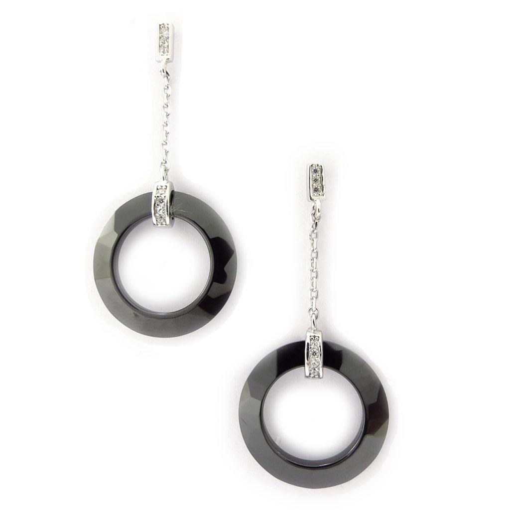 Les Trésors De Lily [K6674] - Серебряные серьги "Сисси" черная серебряная керамика (родиевое покрытие) - 43х20 мм