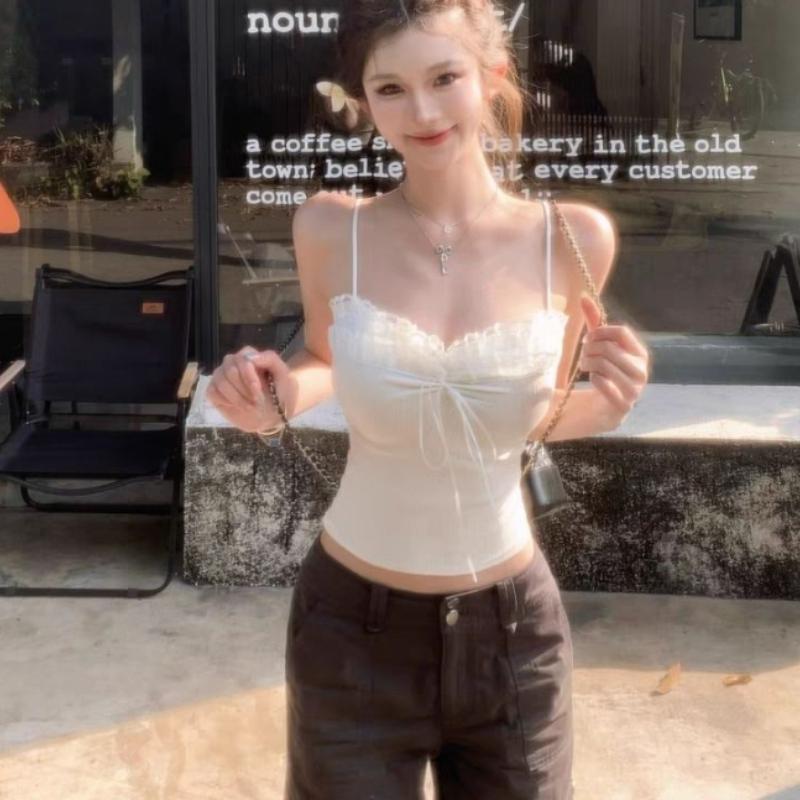 Sexy Women Lace Vest Sling Tops Sleeveless Tank Tops Solid Backless Fashion Lady Street Wear Inner Tees Girls Y2K Tops