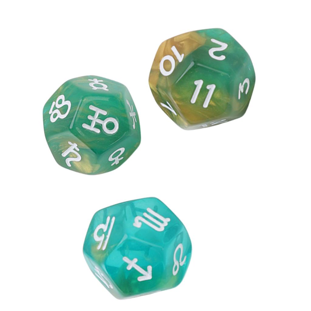 3PCS Astrological Dice Set 12 Sides Glitter Rune Dice Easy To Read for Table Board Game Toys Type 4