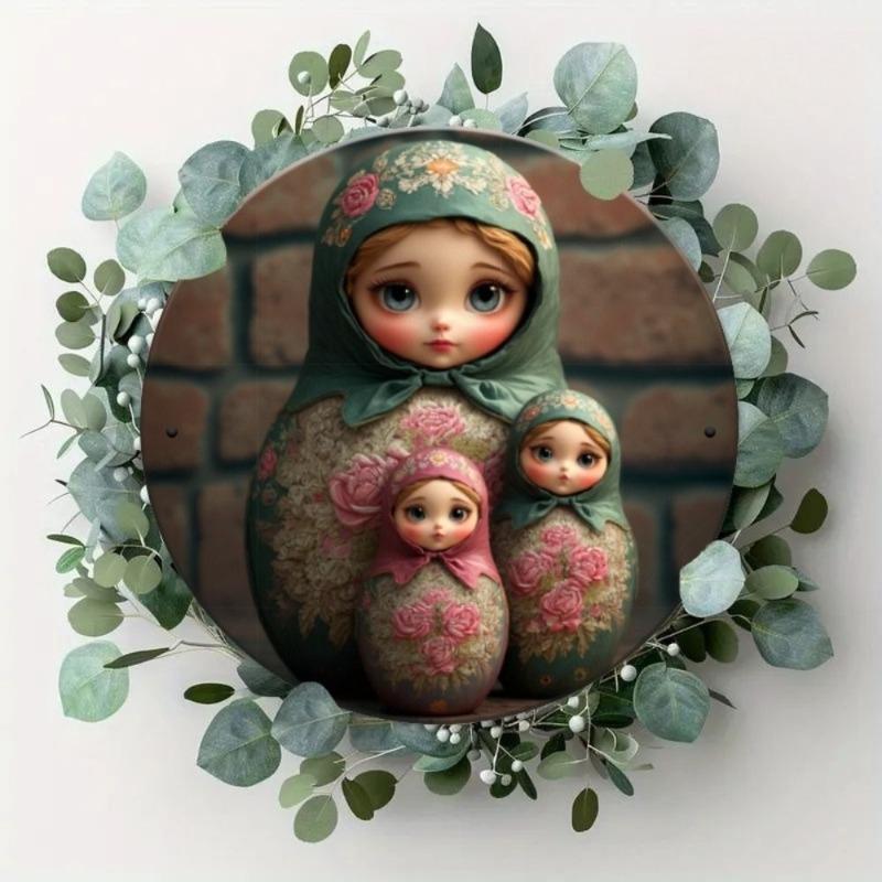 Witch Broom Halloween Sign, Round Aluminum Wall Plaque 20x20cm