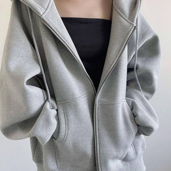 Women's Zip Up Sweatshirt Fleece Lined Hoodies Oversized Long Sleeve Hooded Coat with Pockets