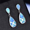 Luxe Style Teardrop Stone White Blue Fire Opal Earrings For Women 925 Sterling Silver Filled Female Wedding Drop Earring Jewelry