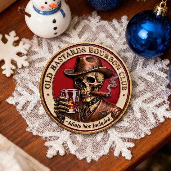 Клуб любителей бурбона "Старые ублюдки" Коллекционная монета Двусторонняя Винтажный череп Клуб любителей виски Монета-сувенир Сувенир для коллекционеров Жетона Монета-подарок