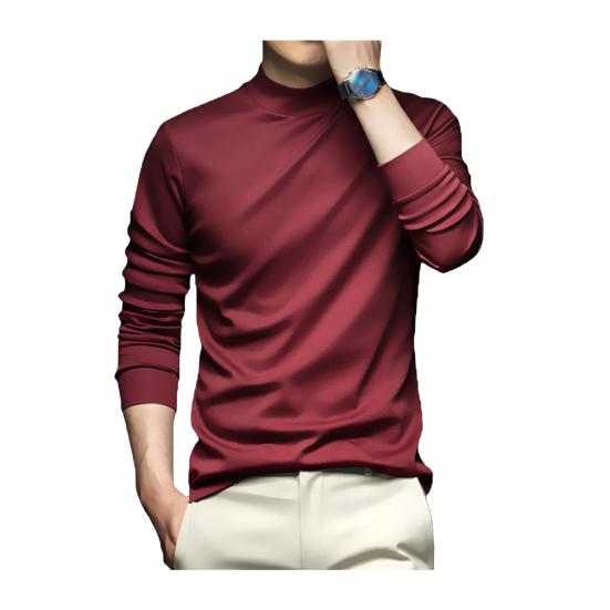 Весна Осень Мужской Топ Защита Шеи Полувысокий Воротник Slim Fit Эластичный Длинные Рукава Пуловер Базовый Свитшот Для Дома Спортивный Тренажерный Зал Уличная Одежда