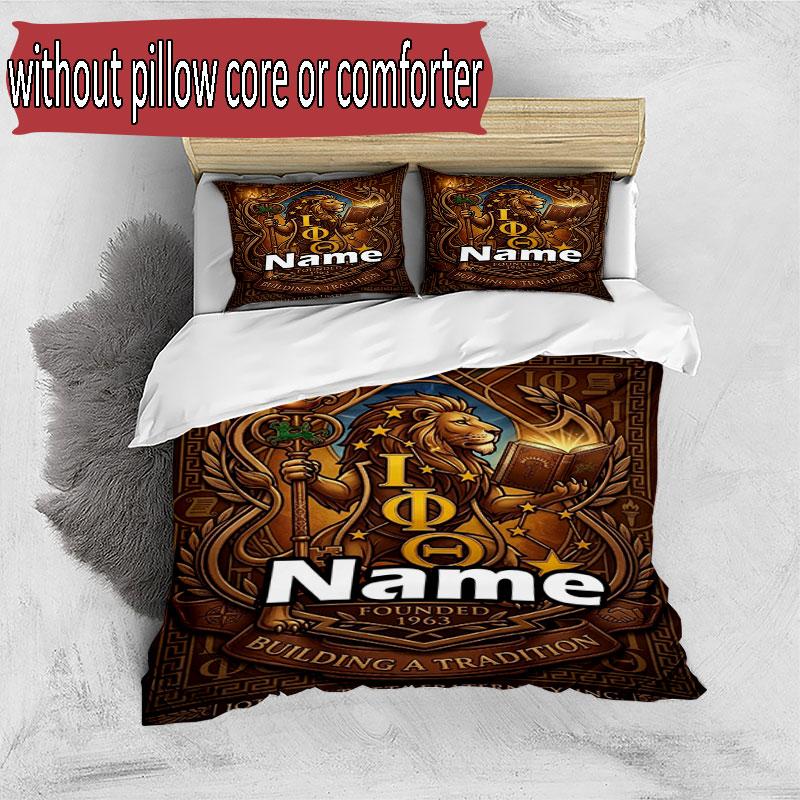 3pcs Duvet Cover Set (1*Duvet Cover + 2*Pillowcase, Without Core), Custom Name Iota Phi Theta Pattern Bedding Set, Home Bedroom Decor Gift