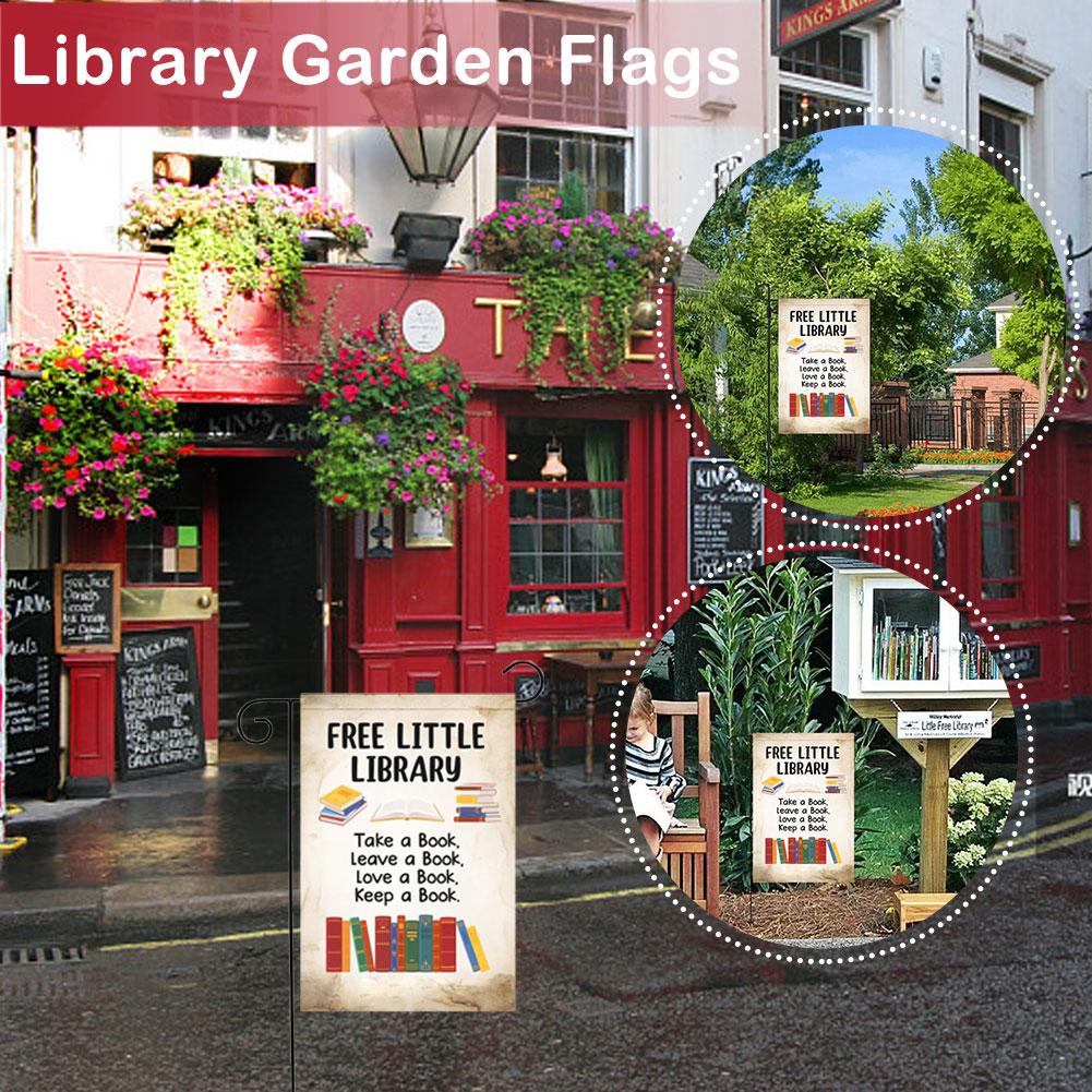 Free Small Library Tin Logo Reading Retro Metal Logo Double-sided Garden Decoration Home Coffee P4M2