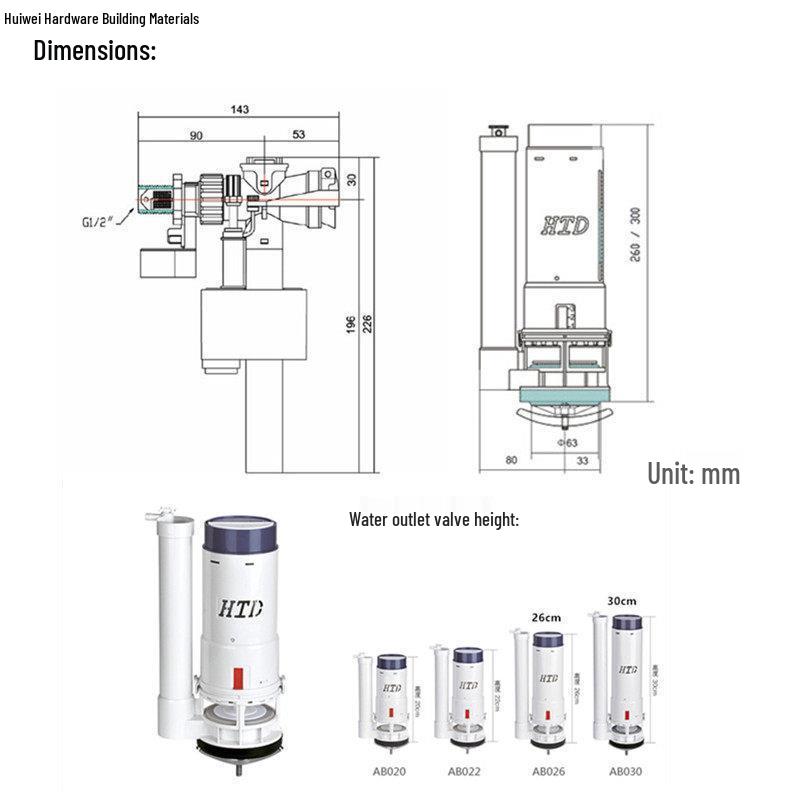 Dual-Flush Toilet Outlet Valve and Water Inlet Valve Bathroom Set