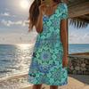 Summer Fashion Women's V Neck Short Sleeve Retro Printed  Dress Sex Short Skirt Dresses