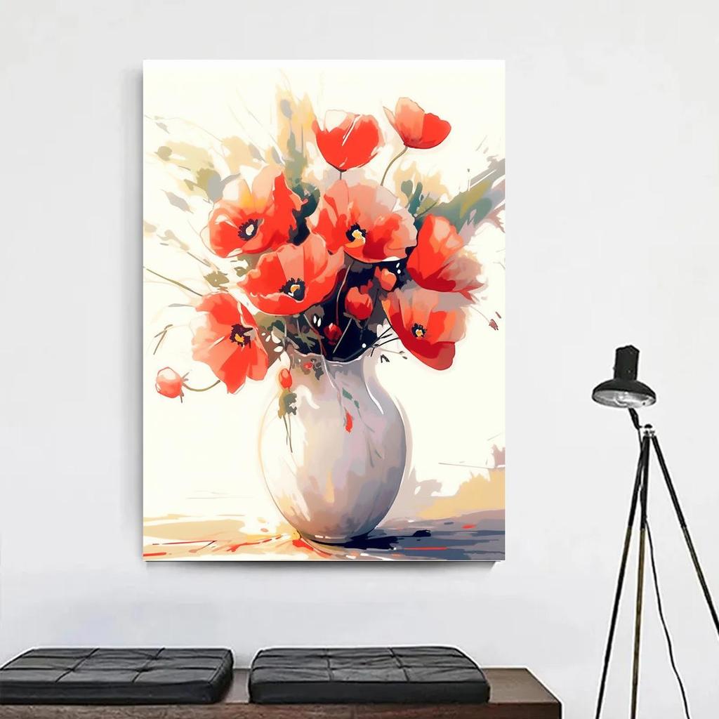 Рамка с красными цветами, наборы для рисования по номерам для взрослых, ваза, акриловая краска на холсте, маркер по номерам для украшения дома, поделки своими руками, 40x50 см