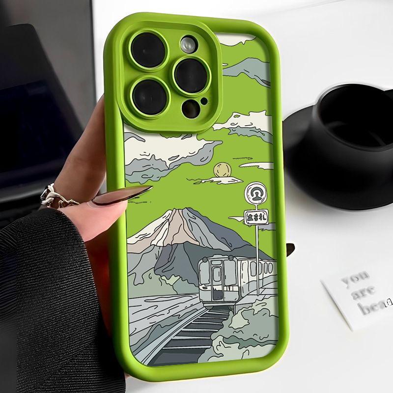 Мягкий чехол для телефона из ТПУ с рисунком в виде гор для iPhone 16, 15, Pro, 14, Plus, 13, 12, 11, Pro Max, Xs, Xr, 8, 7, однотонный, противоударный, защитный чехол для объектива