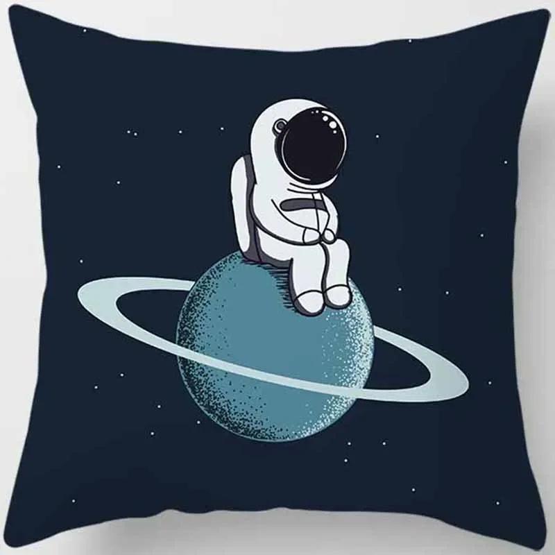 Cartoon Humor Astronaut Print Square Pillowcase Home Decor Car Sofa Cushion Cover