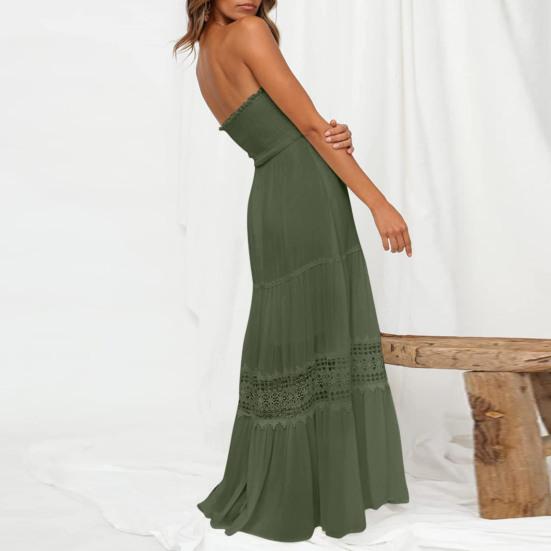 Женское макси-платье с открытыми плечами, летнее платье-трапеция с кружевной отделкой, бохо, без бретелек, струящийся пляжный сарафан