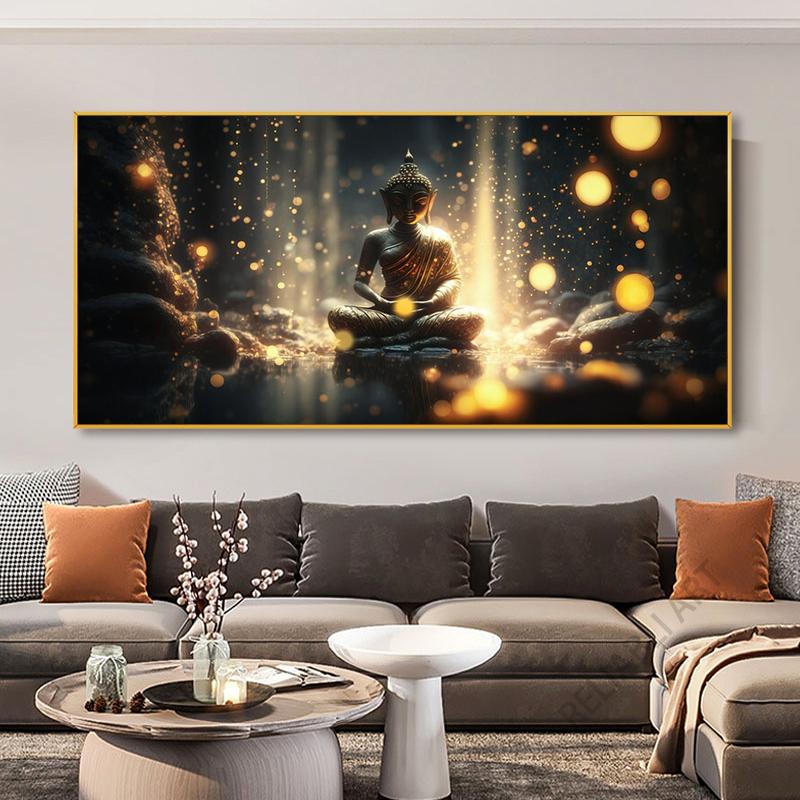 Абстрактная статуя Будды и цветок лотоса, холст, картина, настенное искусство, религия, буддизм, HD-изображения для гостиной, настенный декор Quadro