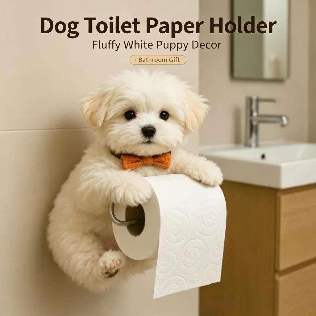 Cute Dog Resin Toilet Paper Holder, Decorative Tissue Rack For Home Bathroom Ornament