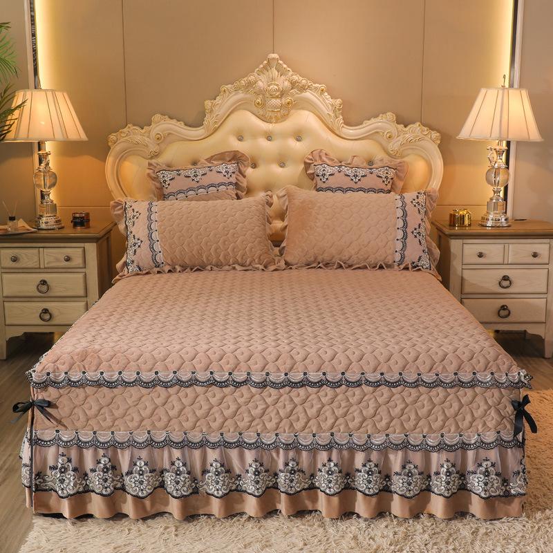 1 шт., классическая европейская плотная бархатная стеганая юбка-кровать, размер King Queen, высокое качество, короткое плюшевое покрывало, наволочка в комплект не входит