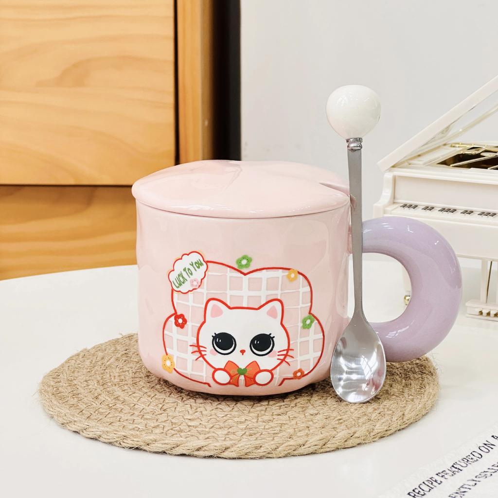 Милый кролик с крышкой и соломенной чашкой, мультяшная дорогая большая емкость, сувенирная кружка для девушек и пар, керамический набор чашек
