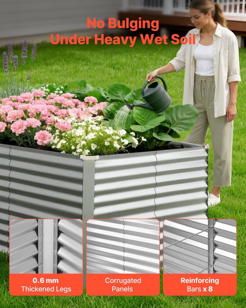 Galvanized Raised Garden Bed, 2400 x 1200 x 860 mm, Rectangular Metal Planter Box Kit Outdoor, Bottomless Planting Box with Gloves, Rustproof