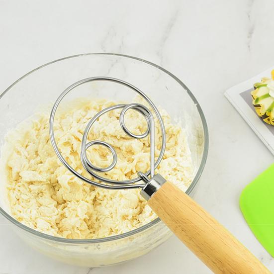 Датский венчик для теста с дубовой ручкой, миксер для муки из нержавеющей стали, стержни для смешивания яиц и крема, мешалка для муки, торта, кухонные инструменты для выпечки