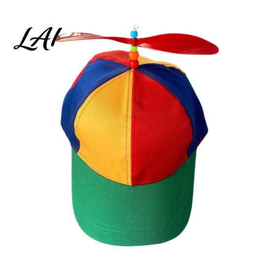 Summer Hat Baseball for Women Wide Eaves Sun Hat Adjustable Buckle Strap Foldable Colorful Brim with Bamboo Dragonfly Decor Rotatable Propeller