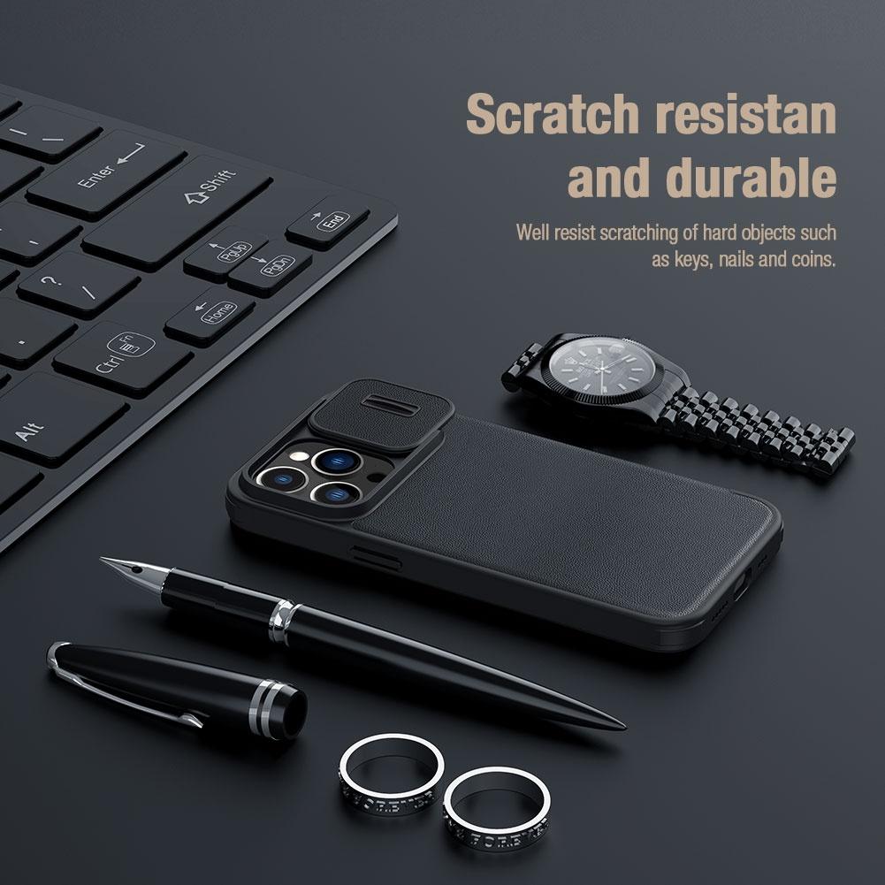 NILLKIN QIN Pro простой тканевый чехол из искусственной кожи для iPhone 14 Pro, чехол-раскладушка для телефона, противоударный защитный чехол-слайдер для камеры с держателем для карт