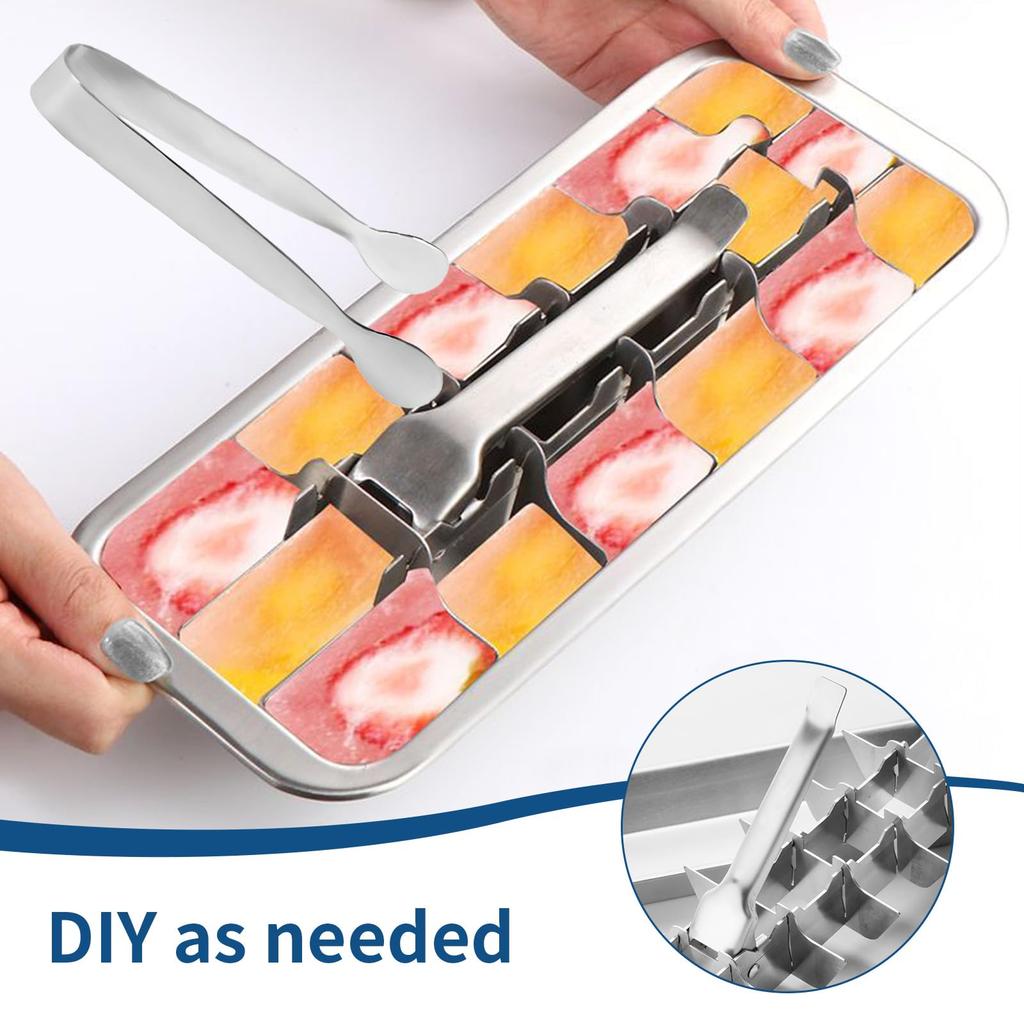 2Pcs Stainless Steel Ice Cube Trays with Lever 18/8 Metal Freezer Mold 18 Slots Reusable Bar Kitchen Cocktail Ice Maker with Clips