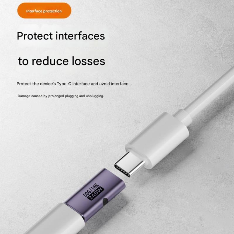 Портативный USB C female-female адаптер, высокая скорость передачи данных, 240 Вт, 80 Гбит/с, 16K 60 Гц, для телефона, ноутбука