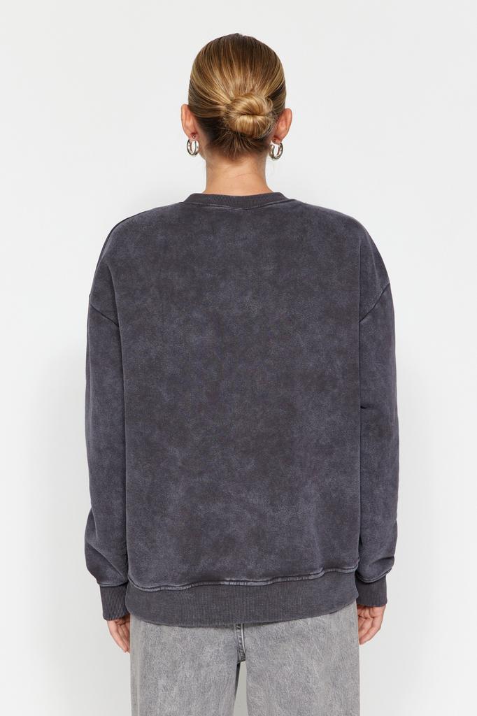 Women's Fashion New Sweatshirt Emerald Green Vintage Faded Effect Thick Inside Fleece Oversize Wide Fit Sweatshirt