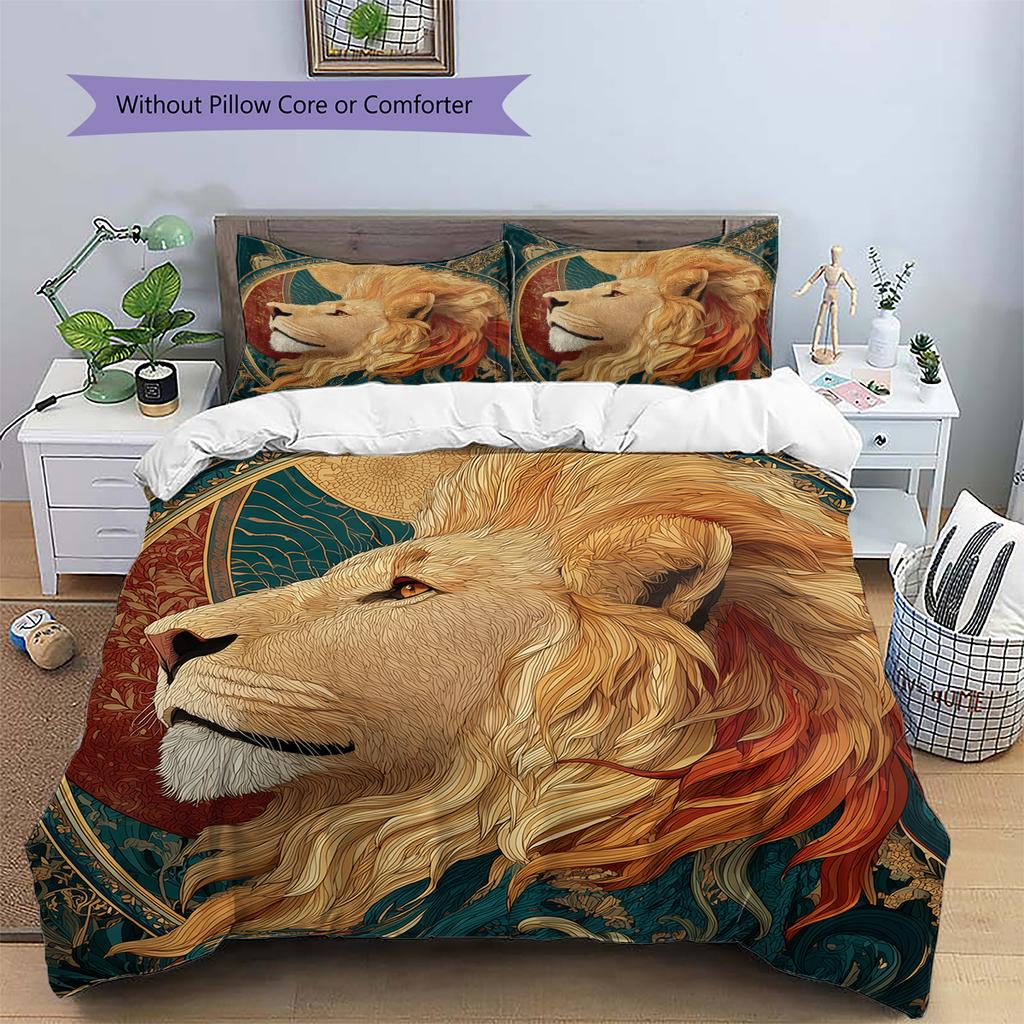 Постельное белье с рисунком «Король Лев» Домашний декор Подарок на день рождения (1 пододеяльник + 2 наволочки, без наполнителя)