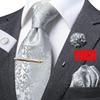 Hi-Tie Mens Silk Tie Set Brooch Pin Necktie Hanky Cufflinks Tie Clip for Business Wedding
