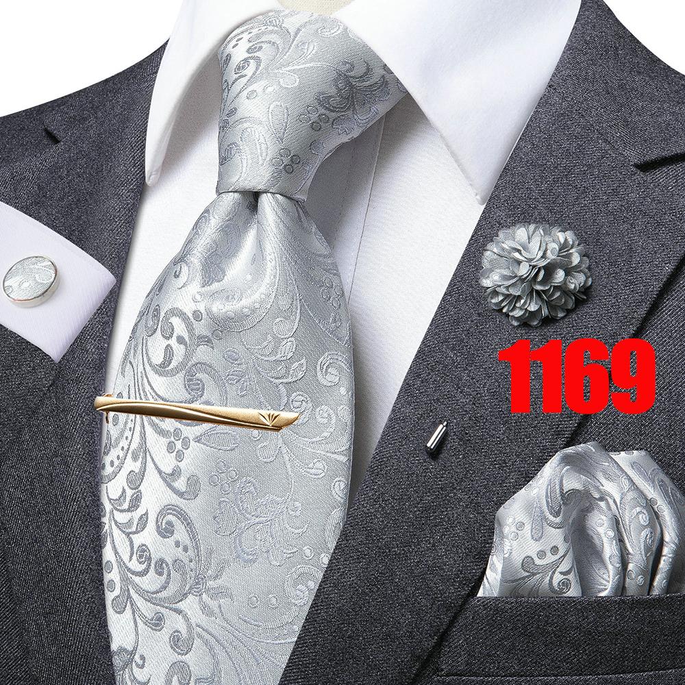 Hi-Tie Mens Silk Tie Set Brooch Pin Necktie Hanky Cufflinks Tie Clip for Business Wedding
