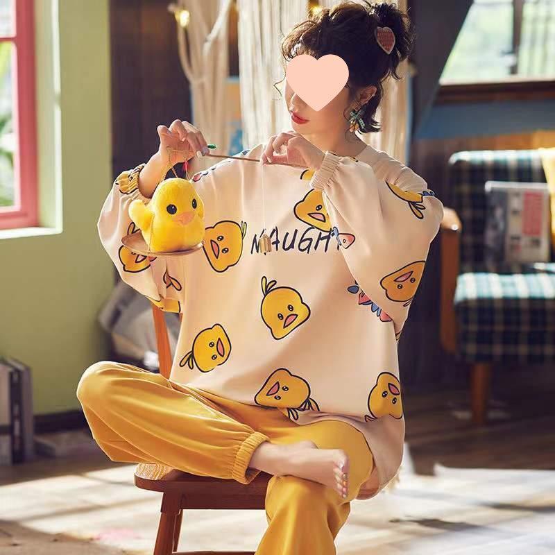 Women's Cute Princess Style Long Sleeve Pajamas Set - Sweet Bowknot Design, Plus Size, Loose Fit Home Wear for Spring, Autumn, and Winter