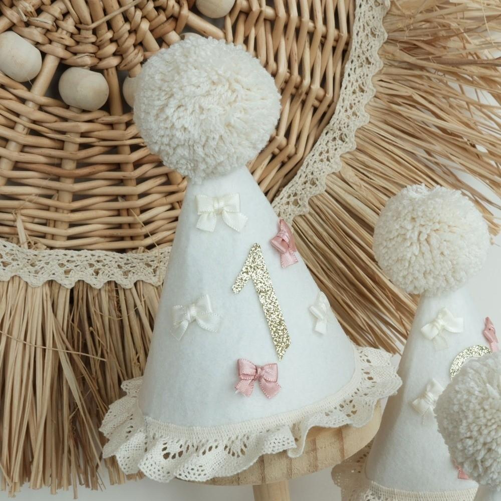 Handcrafted Pom Pom Princess Birthday Hat Sweet Bow Lace Ruffle Hat Birthday Hat Children's Party