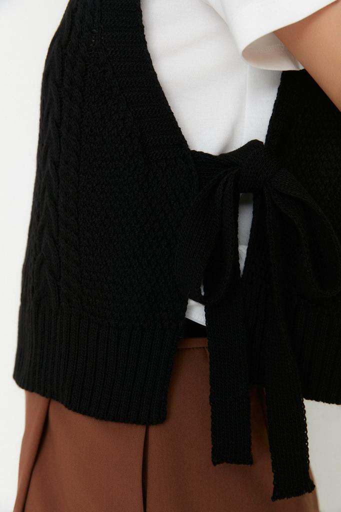 Женский модный стильный свитер, укороченный камень с боковой лентой и галстуком-бабочкой, подробный трикотажный свитер