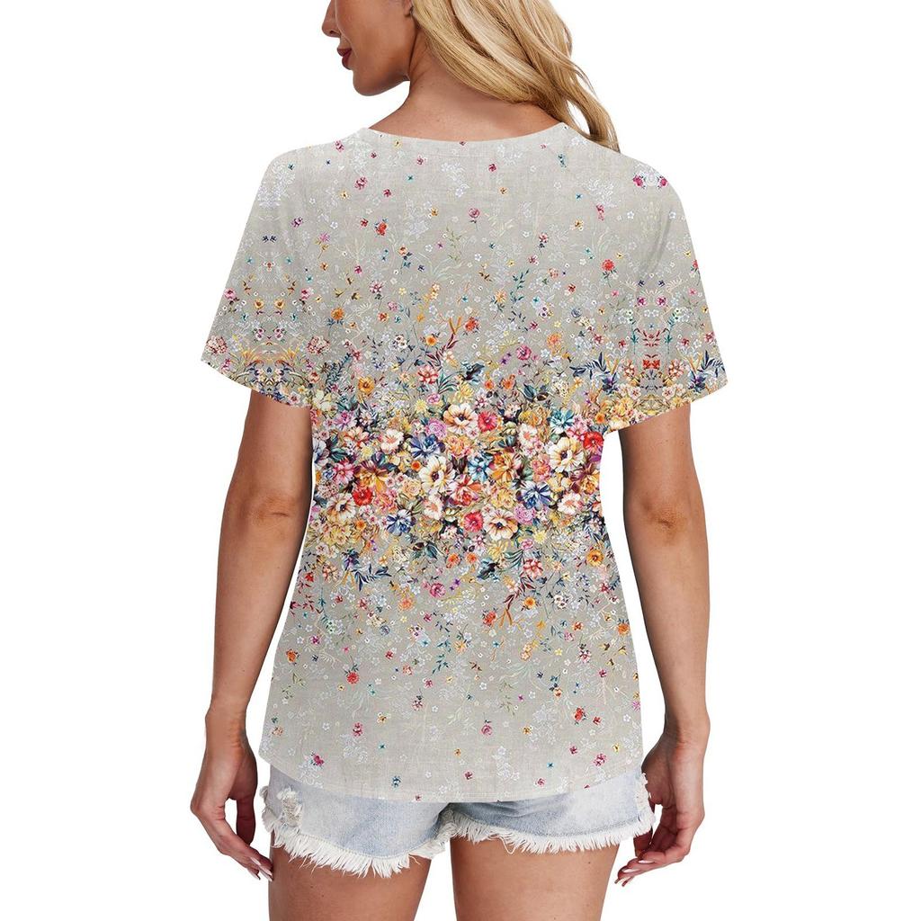 Women's Short Sleeve T Shirts Round Neck Tunic Tops Tees Blouses Loose Fit T-Shirts