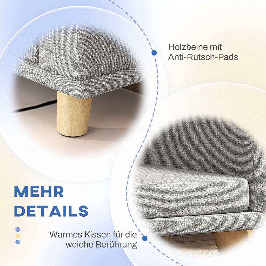 Dog Sofa for Large Dogs Up to 30 kg, Padded, Pine Wood Legs, 98 x 67 x 25 cm, Gray