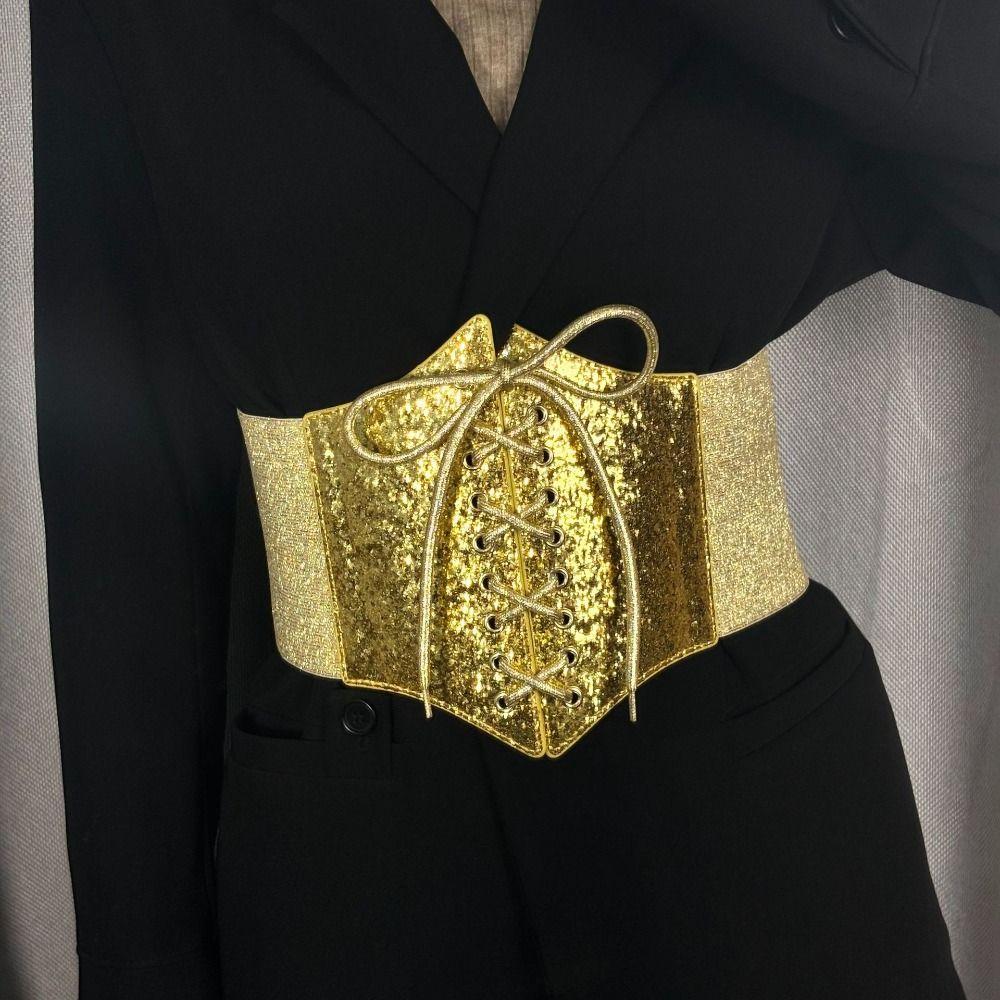 Elastic Gold Cummerbunds Shinny Blingbling Corset Belt Luxury Leopard Print Waistband  Dress
