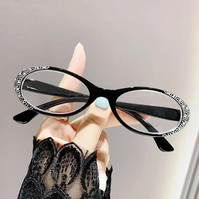 Luxury Round Frame Reading Glasses Fashion Diamond Frame Presbyopia for Women HD Lens Ultralight Far Sight Eyeglasses 0+1.0+4.0