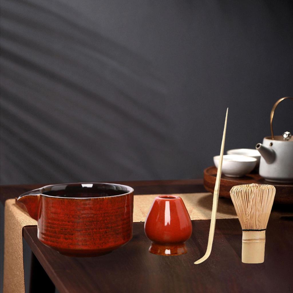 Чайный набор из 4 предметов из бамбука, венчик для матча и держатель, японский подарок для влюбленных, чаша с носиком