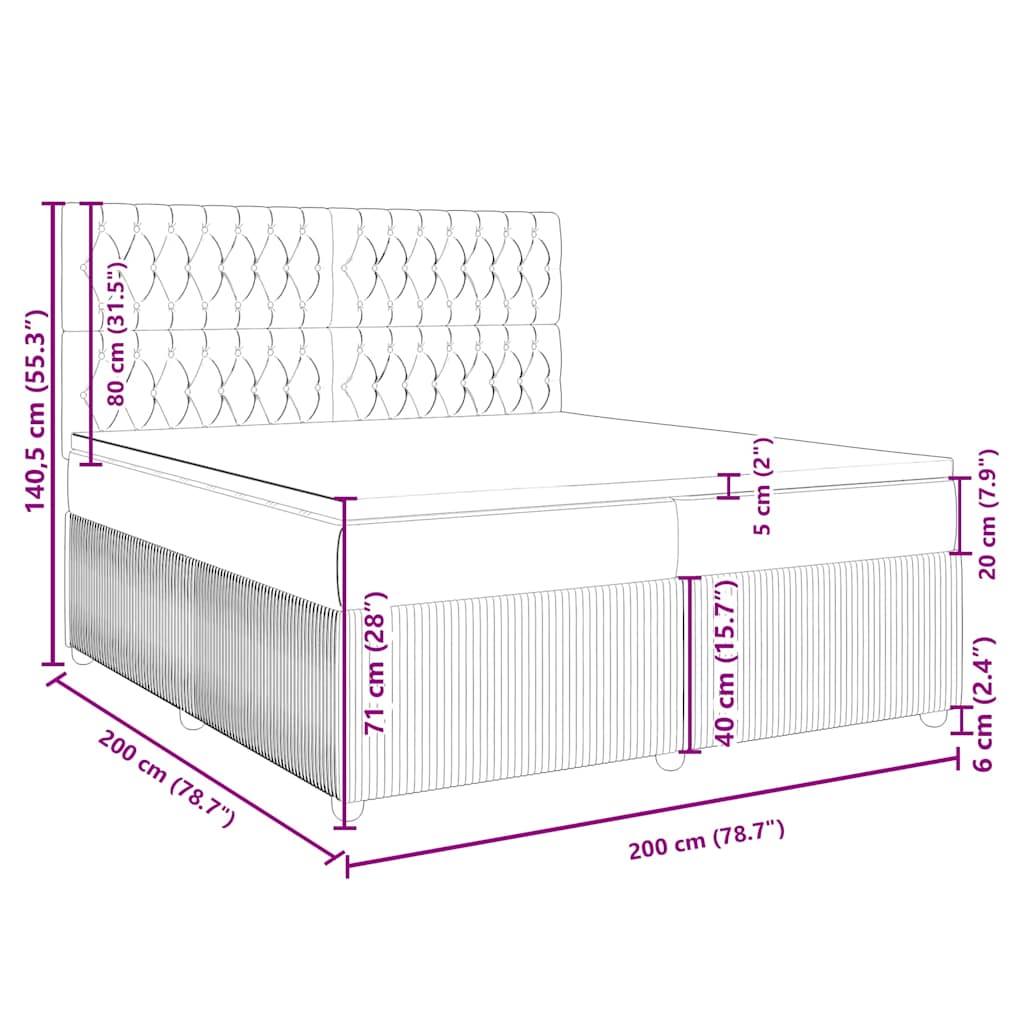 Box Spring Bed with Mattress Light Grey 200 x 200 cm Fabric