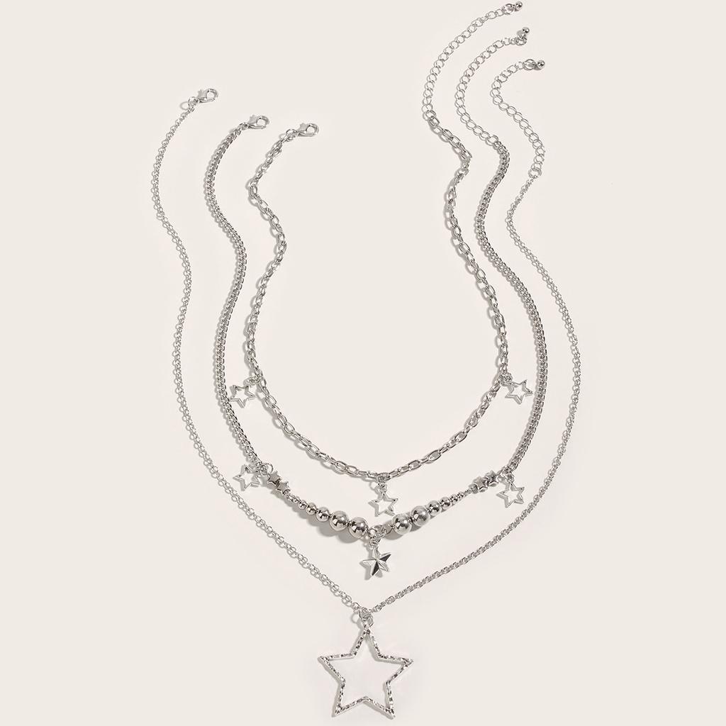 European and American Jewelry, Simple Five-pointed Star Fringed Set, Female Necklace, Retro Star Round Bead Necklace.