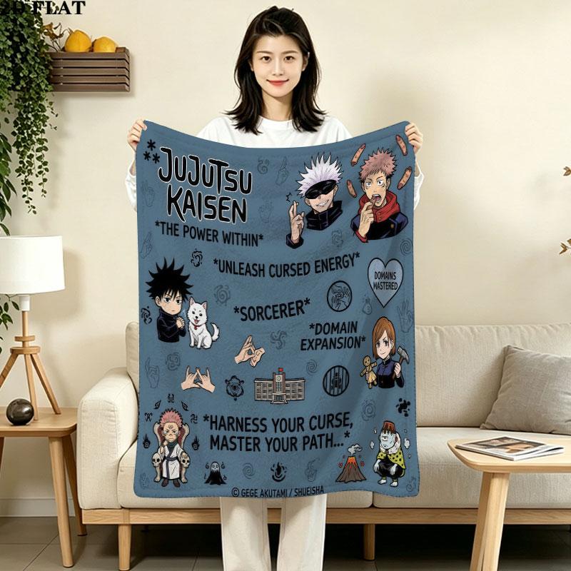 1PC Jujutsu Kaisen Patterned Flannel Blanket Suitable For All Seasons For Home Decor Warmth And Comfort Gifts Holiday Present
