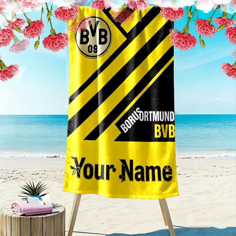 Name Custom Borussia Dortmund Print Beach Towel, Large Soft Quick Dry Towel for Beach Camping Swimming