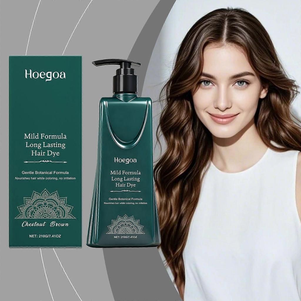 Mild Plant-Based Hair Dye  - Long-Lasting Brown Hair Color for Gray Coverage | All-in-One Single Step Kit with Nourishing Natural Shampoo, Gentle Form