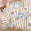 Line Puppy Small Fresh Striped Cloud Cotton Short-Sleeved Pajamas Women'S Summer Three-Piece Loungewear